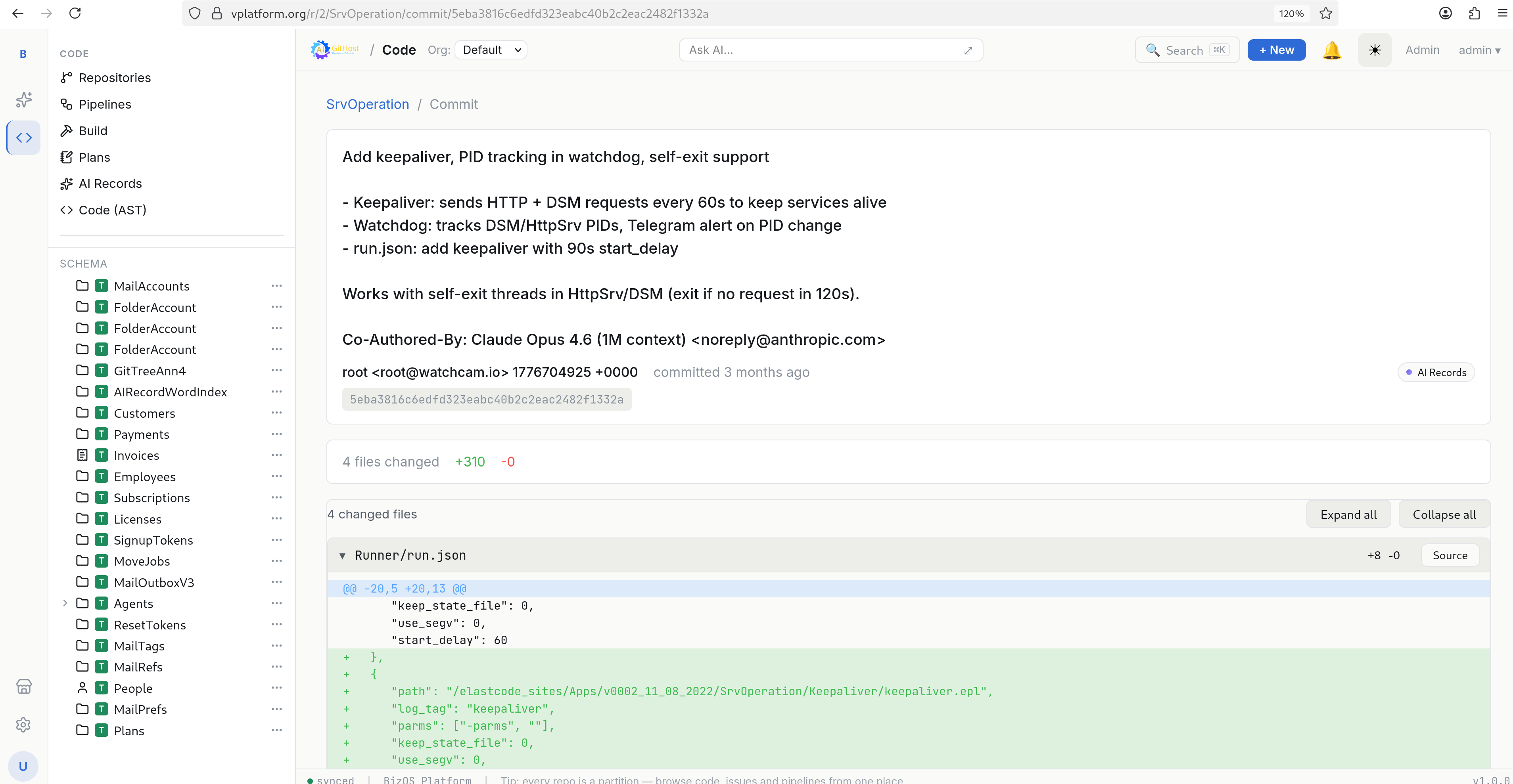 Commit diff view with code review